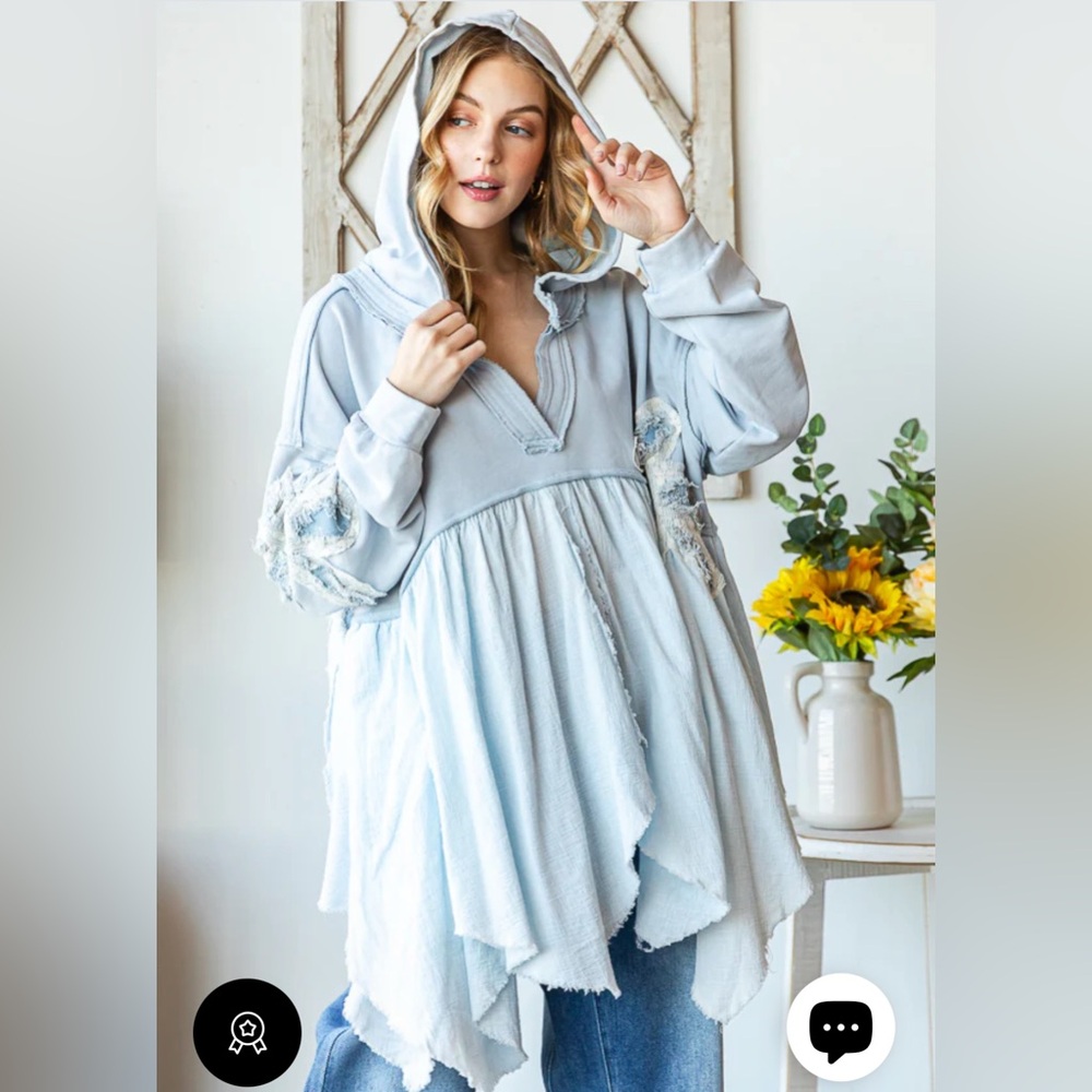 New Oli & Hali Daisy Patchwork Ruffle Hem Oversized Hooded Top - Picture 2 of 6
